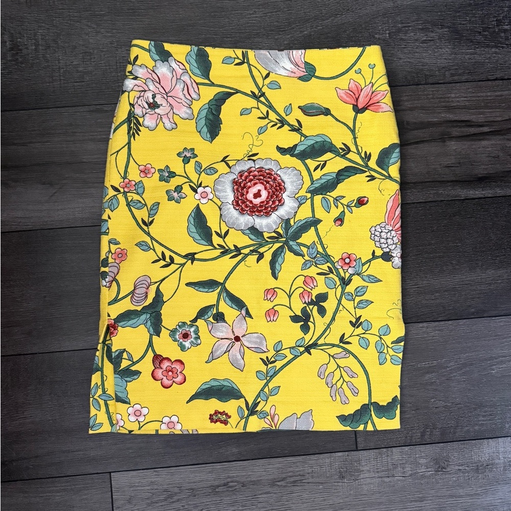 Floral Yellow Pencil Skirt